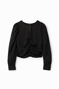 Desigual Jacquard blouse met plooitjes - BLACK
