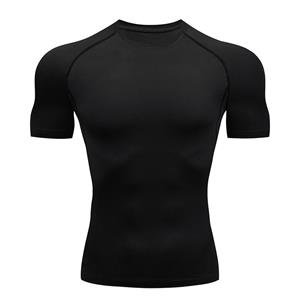 Jun Lin NO.1 Mannen Running Compressie T-shirt Korte Mouw Sport Tees Gym Fitness Sweatshirt Mannelijke Jogging Trainingspak Atletische Shirt Tops S zwart