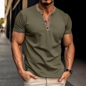 Tooyoo Heren Slim Fit Vintage Henley-shirts met korte mouwen Casual Basic Tops Zomer Knoop Sport-T-shirts Atletisch Workout Vochtafvoerend T-shirt voor heren S