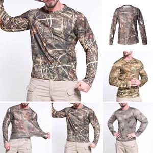 Western Cool Men Heren Outdoor Top Lange Mouw O-hals Camouflage Print Bladpatroon Zacht Elastisch Sneldrogend Pullover Slim Fit Training Sport T-shirt M