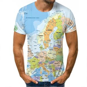 ForYourBeauty Heren Zomer Outfit Tee 3D Wereldkaart Print T-shirt Casual O Hals Korte Mouw Losse Tops Ademend Sportkleding T-shirts 2XL