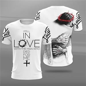 ETST WENDY 05 Jezus Christus patroon T-shirt voor heren Zomer Casual O-hals Oversized Korte mouw Katholicisme Print Snel drogende heren T-shirts S