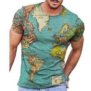 ETST 07 Kaart Vintage Heren 3D Shirt Voor TravelYellow Zomer Heren Tee Grafische Prints Ronde Hals 3D Dagelijks Vakantie Korte Mouw kleding S