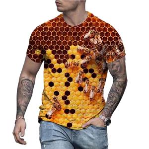 Subilier Heren bedrukte 3D-boxfoto Handbox Heat Bee Fun Picture Extended Unisex Fashion Top Leer Ronde hals T-shirt XL