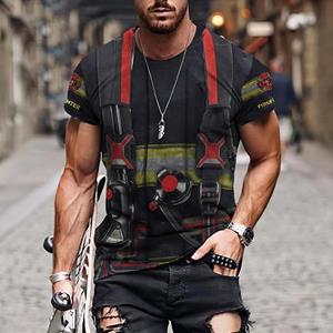 Kukebang Brandweerman Grafische 3D Print Heren T-shirts voor Mannen Kleding Oversized TeesSummer Casual Korte Mouw Tops Persoonlijkheid S