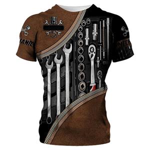 Baibao QIQI Mechanic Shirt Heren T-shirt Mechanisch Gereedschap Print Korte mouw Zomer Jersey Casual Tops Oversized Mode Ademende Kleding XL