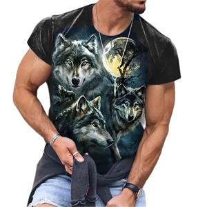 Kukebang Zomer Animal Wolf Print Heren T-shirt Ronde Hals Korte Mouw Losse Tops Casual Mannelijke Tees Oversized T-shirts 6XL XL
