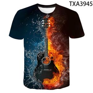 Subilier Zomer Muziek Gitaar 3d Print Mannen T-shirt Mode Hiphop Rock En Roll T-shirt O-hals Korte Mouw Streetwear Oversized tops S