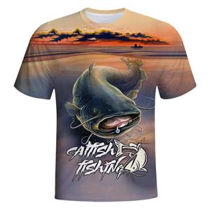 Subilier Heren T-shirt 3D Meerval Gedrukt Outdoor Gaan Vissen Trainingspakken Fashion Casual O-hals Korte Mouw Tops Zomer Oversized T-shirt L