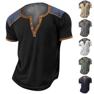 Niubiplus Heren T-shirt met print, outdoor, retro knoop, losse top met korte mouwen L