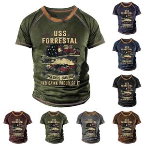 Xingben Four Raglan T-shirt voor heren, retro korte mouw, ronde hals, tops met letterprint XL blauw
