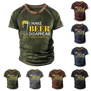 Xingben Four Raglan T-shirt voor heren, retro korte mouw, ronde hals, tops met letterprint M bruin