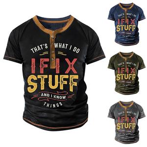 Xingben Four Heren T-shirt T-shirts Grafische tekst Zwart Militair Groen Zwembad Donkergrijs 3D-printen Straat Informeel Korte mouw Button-down Gedrukt Kleding Basic XXL blauw