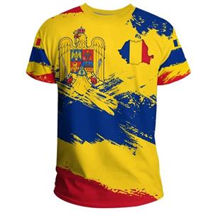ETST 07 Roemeense nationale vlag 3D-print T-shirts voor heren Mode Roemeense print T-shirt met korte mouwen Streetwear Unisex tops Camisetas XS