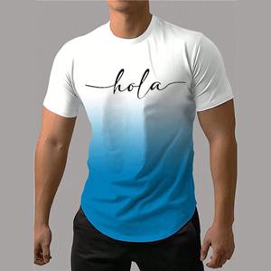 ETST 013 Mode Brief Bedrukte T-shirt Voor Mannen Contrast Gradiënt Harajuku Korte Mouw Tee Tops Leisure Ronde Hals Casual T-shirts voor Mannen S