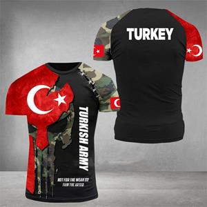 ETST WENDY 005 Turkse vlag camouflage 3D print zomer heren/dames ronde hals t-shirt casual korte mouw oversized trui mode herenkleding S