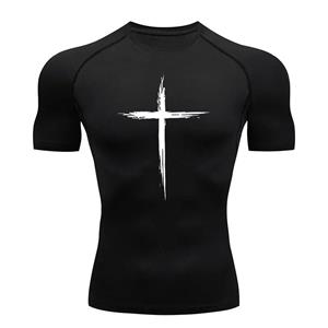 Jun Lin NO.1 2024 Heren Quick Dry Cross Print Sportkleding, Hardloopcompressieshirt, Atletisch Spiershirt, Gym Ondershirt, Sporttops S-3XL XXXL