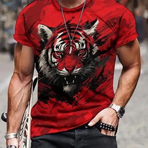 Bobby3 Vintage Tijger T-shirt Heren 3D Animal Print Korte mouwen Top Tees Zomer Casual Ademend Herenkleding Oversized Streetwear L