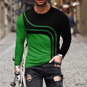 HerSight Heren T-shirt met lange mouwen, retro 3D-print, kleurblokprint, vintage nieuwigheid, stijlvolle T-shirts voor de herfst, herenkleding S