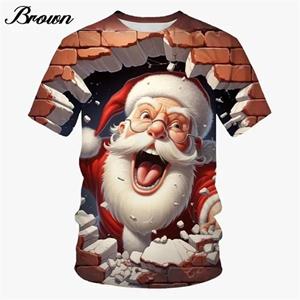 ETST 07 Kerstmis Herenkleding Mode Herenvrouwen Kerstman 3D Bedrukt Korte Mouw Casual Top Losse Zachte Comfortabele T-shirt L