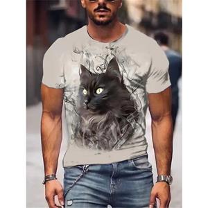 HerSight Dierlijke kattenprint heren T-shirt Harajuku schattig losse tops met korte mouwen mode eenvoudig T-shirt oversized heren dames unisex kleding S