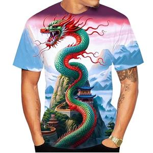 WowClassic Hip Hop Zomer Korte Mouw T-shirts Dragon Series 3D Geprint T-shirt Streetwear Heren Dieren T-shirts Casual Outfit S groen