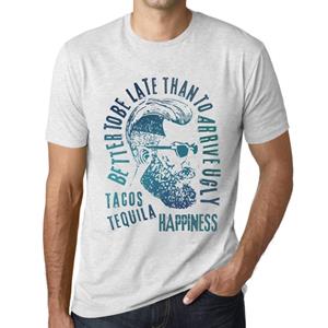 Ultrabasic Heren Vintage T-shirt Grafisch T-shirt Tacos, Tequila en Geluk Vintage Wit XS anti-flash witte kleur