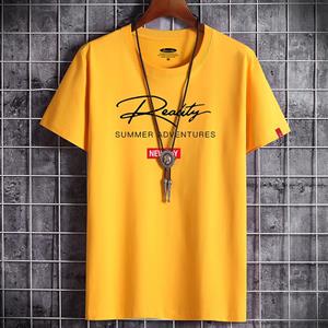 YuchenXuntuo S-6XL 5 kleuren Herenmode T-shirt Korte mouwen Casual T-shirt Los truishirt S geel