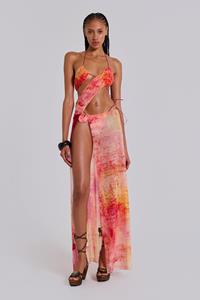 Jaded London Cantha Asymmetric Cut Out Maxi Dress in Sunset