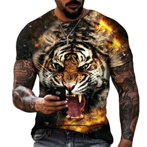 Kukebang Mode Fierce Tiger Animal 3D Gedrukt mannen T-shirts Zomer Ronde Hals Grote Maat Korte Mouw Oversized T-shirts Tops tees 6XL S