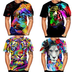 Factory Outlet Clothing Mode-shirt voor heren en dames, graffiti, inkjet, korte mouw, luipaard, leeuw, tijger, 3D-kleding, creatieve hiphop, korte mouw XXS lichtbruin