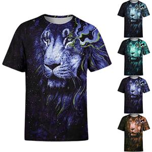 Happy Show Nieuwe zomer herenmode T-shirt persoonlijkheid kleurrijke tijger gedrukt heren T-shirt top XS blauw