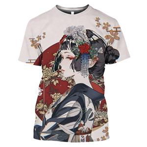 TIP723 3D T-shirt voor heren Japanse stijl korte mouwen tops Geisha print O-hals heren T-shirts Oversized T-shirt herenkleding 5XL