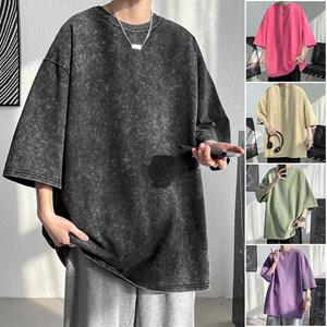 FEGKZLI Fashion Zware Stof Vintage Mannen Oversized Tees 2023 Zomer Korte Mouw Casual O Hals Man T-shirt Zuur Gewassen T-shirts Tops XL zwart