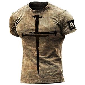 ETST WENDY 005 Vintage Jesus Cross Print T-shirts voor heren Zomer Polyester Ademend Ronde hals Losse korte mouw Grote maten Rock Street Tops XS