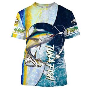 ETST WENDY 005 Tonijnvissen Gedrukt Heren T-shirt Vis Blauw Zomer Stijl Casual Unisex Plus Size Shirt Outdoor Harajuku O hals Custom Tops 3XL