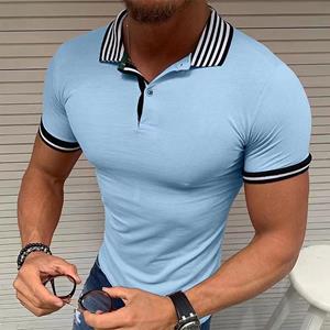 WowClassic Zomershirt met korte mouwen Heren Knoppen Gestreepte sportrevers T-shirts voor heren Grijs Roze Blauw Tops S grijze kleur