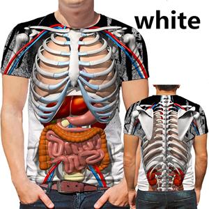 Dundundun Grappige Cosplay Mannelijk Skelet Interne Organen 3D Geprint T-shirt Mode Korte Mouw Gotische Schedel Heren T-shirt XXS wit