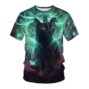 HerSight Zomer heren T-shirt 3D Animal Print Tees Luie Kat Patroon Losse Ronde Hals Korte Mouw Tops Heren S