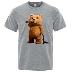 Xuhaijian02 Mooie Ted Beer Drink Bier Poster Grappig Gedrukt T-shirt Mannen Mode Casual Korte Mouwen Losse Oversize Tee Straat Hip Hop tops XXXL