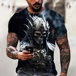 Kukebang Zomer Vintage Horror 3D Print Heren T-shirt Klassiek Casual O Hals Korte Mouw Mode Losse Oversized Tops T-shirt Mannen S