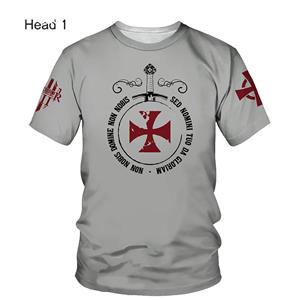 ETST 07 Crusader Tempeliers 3D Harajuku Print Knappe Retro Smaak Mode Persoonlijkheid Straat mannen Ronde Hals Korte Mouw T-shirt S