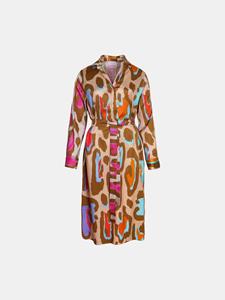 Mucho Gusto Lerici jurk met degradé oranje fuchsia print en luipaard patroon