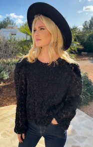 Jurkjes Puff Sleeve Blouse Flower Pailletten Jenny Zwart