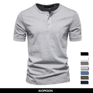AIOPESON Men Fashion AIOPESON 100% Katoen Henley Kraag T-shirt Mannen Casual Hoge Kwaliteit Zomer Korte Mouw Heren T-shirts Mode Basic T-shirt voor Mannen 3XL 90-98 kg donkergrijze kleur