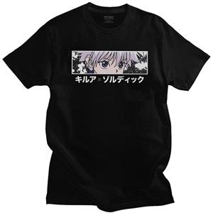 Limindong Anime Hunter X Hunter Grappige Mannen T-shirt Killua Zoldyck T-shirt Korte Mouwen Pure Anime Manga Tee Ronde Hals Leisure top XS zwart