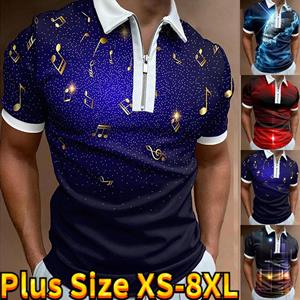 Happy Show Casual Revers T-shirt Jonge Mannen Mode Rits T-shirt Korte Mouw T-shirt Mannen 3D Springen Notities Print T-shirt XS blauw