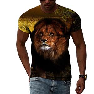 Subilier Nieuwe zomermode leeuwenpatroon heren T-shirts casual print T-shirts hiphop persoonlijkheid ronde hals korte mouwen tops XS