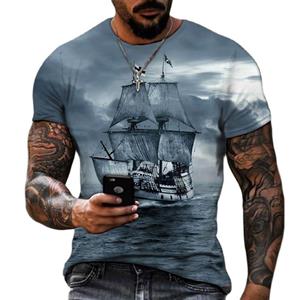 ETST 05 Vintage Mannen Schip T-shirts 3D Gedrukt Piratenschip Ronde Hals Korte Mouw T-shirt Voor Mannen Oversized Tops Tee shirt Homme Camiseta M