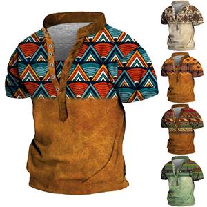 Xingben Four Europese en Amerikaanse heren vintage top digitaal bedrukte tops met korte mouwen L geel